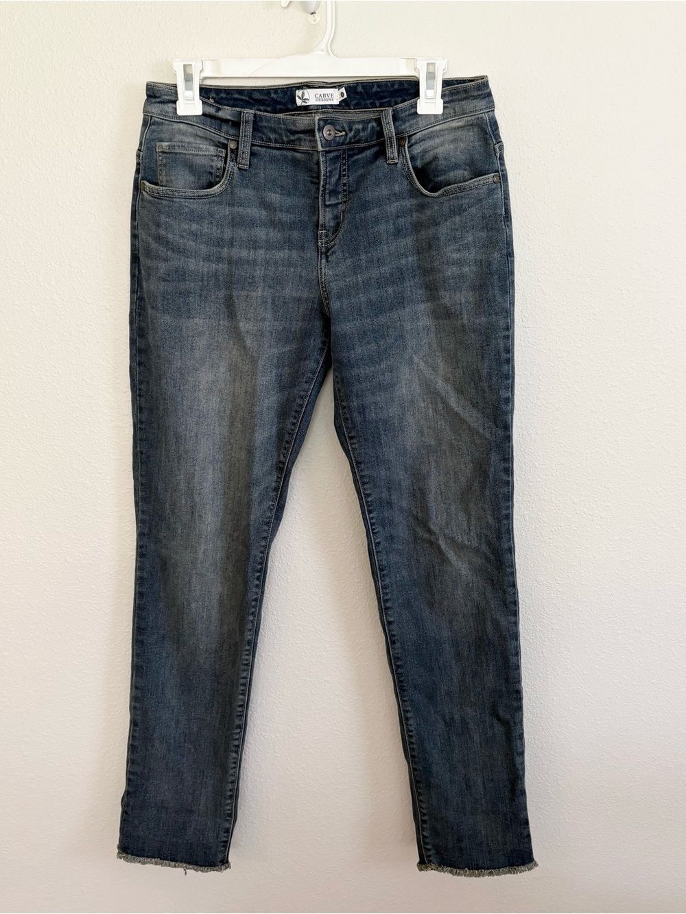 CarveâDesigns Womens Straight Leg Organic Cotton Blue Jeans Raw Hem Size 4